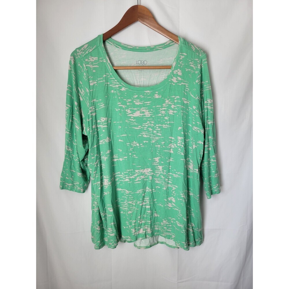 LOGO Lori Goldstein‎ Women's 1X Plus Size Mint Green Abstract Print 3/4 Sleeve
